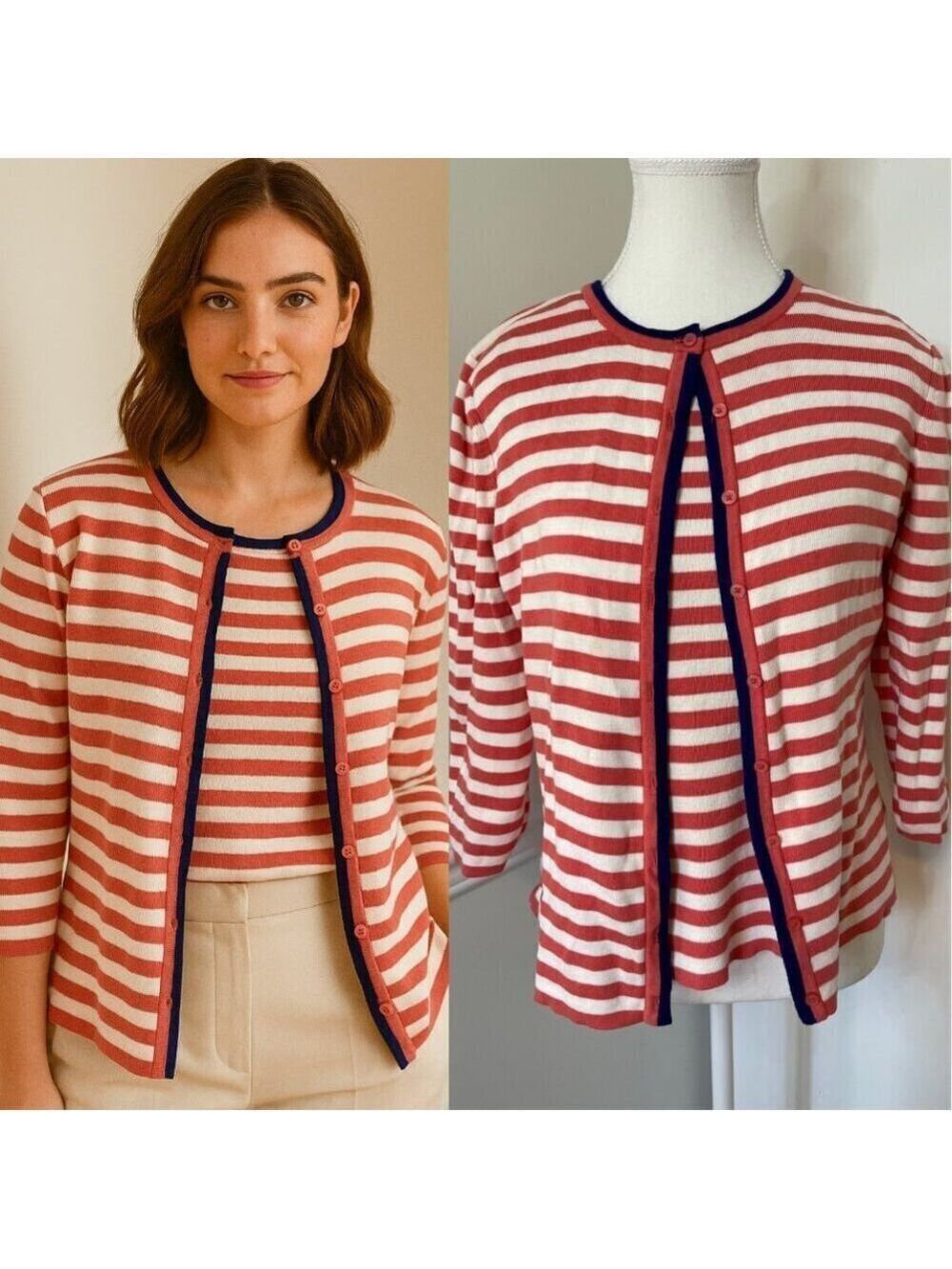 Liz Claiborne 2 piece Striped Top & Cardigan M